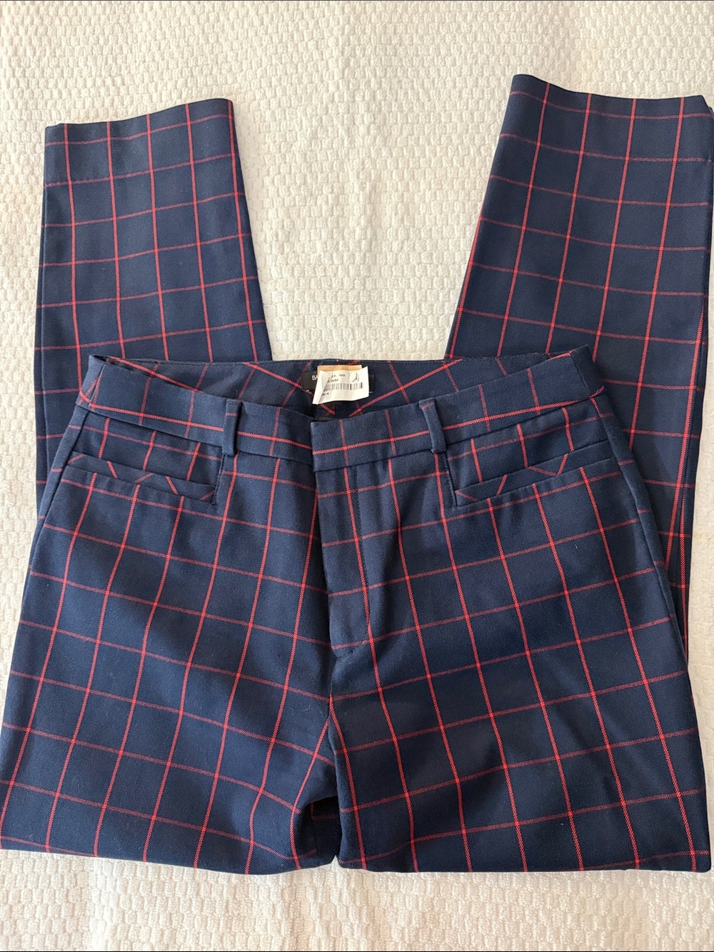 Banana Republic Sloan Navy Pants with Red Windowpane Grid